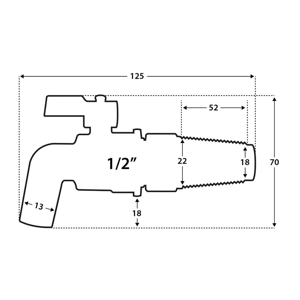 1/2"  Edelstahlhahn mit konischem Anschluss aus Edelstahl für Holzfässer