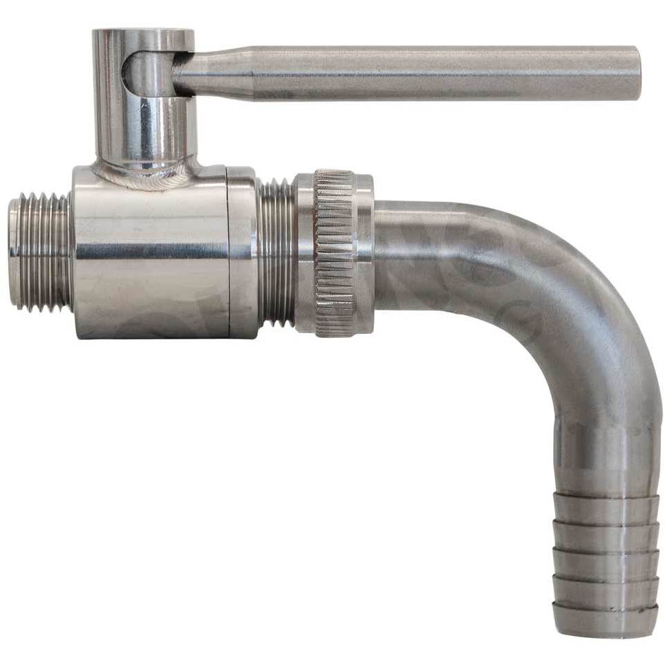 1/2" x 3/4" stainless steel ball valve M/M with curved hose barb