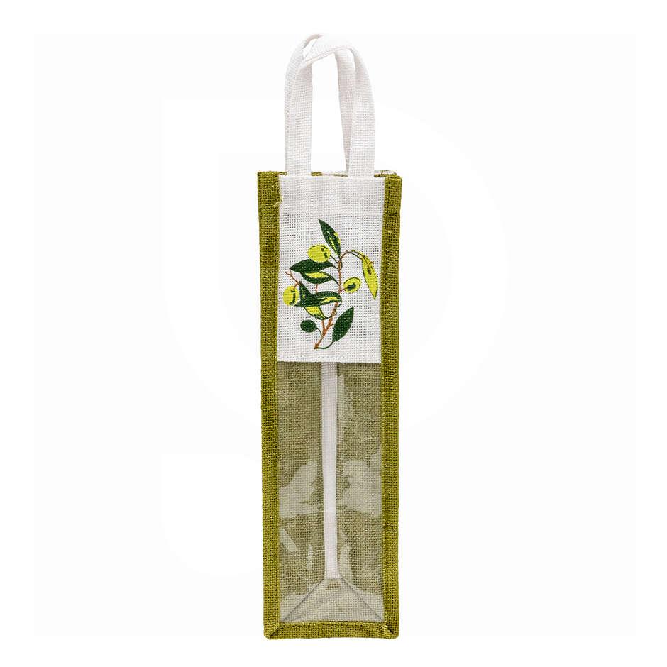 1 bottle carry wine bag in jute with olive design (5 pieces)