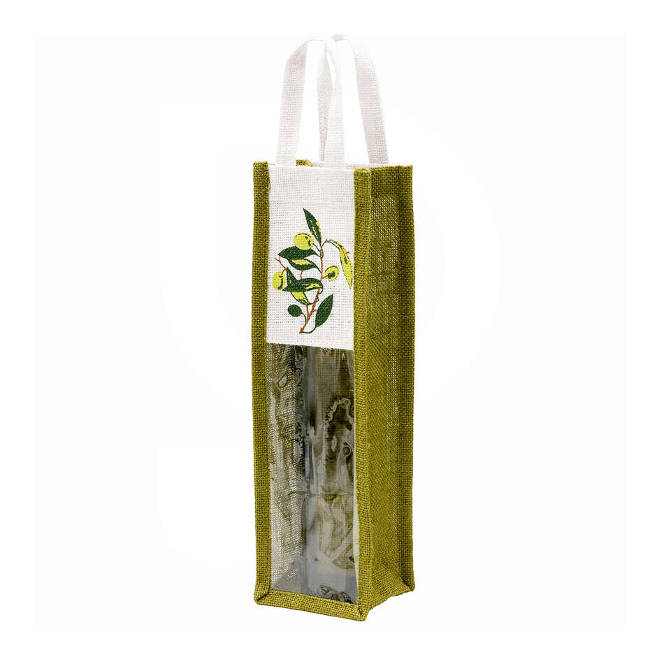 1 bottle carry wine bag in jute with olive design (5 pieces)