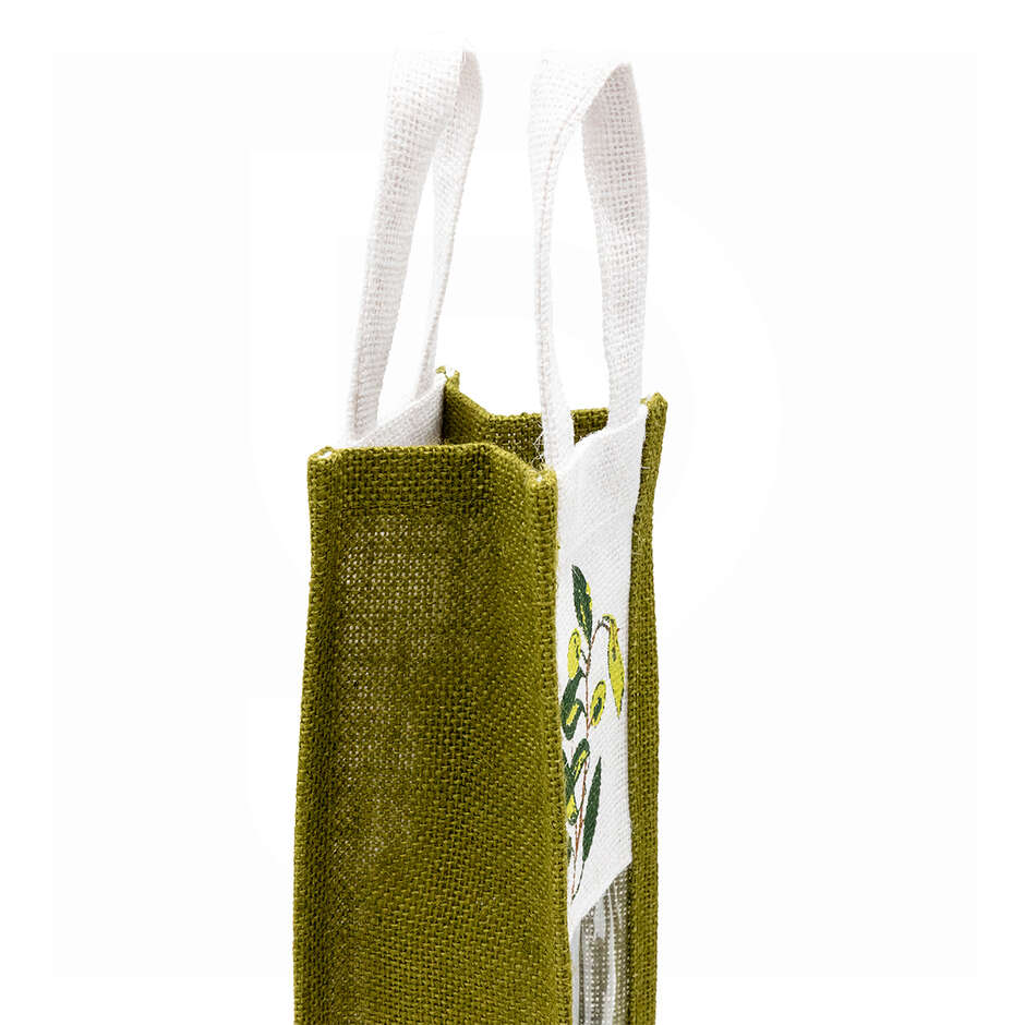 1 bottle carry wine bag in jute with olive design (5 pieces)