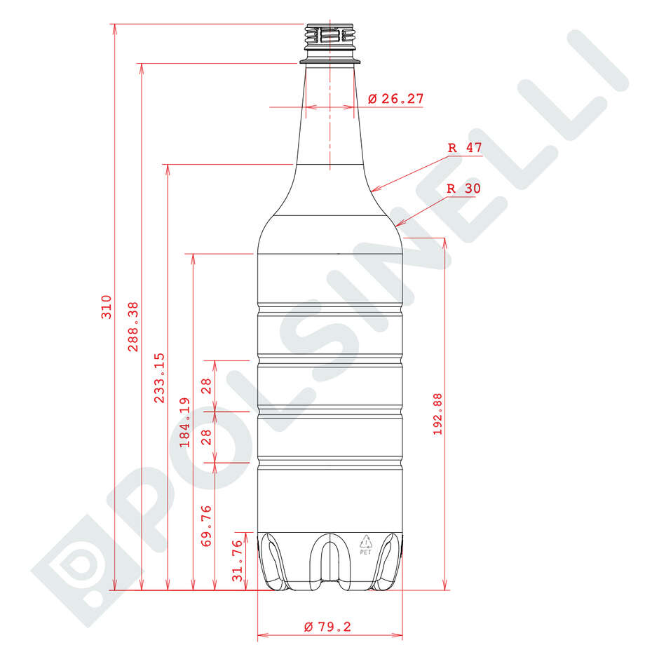 1 L PET-Flasche Bordolese Plus mit Verschluss (195 St)