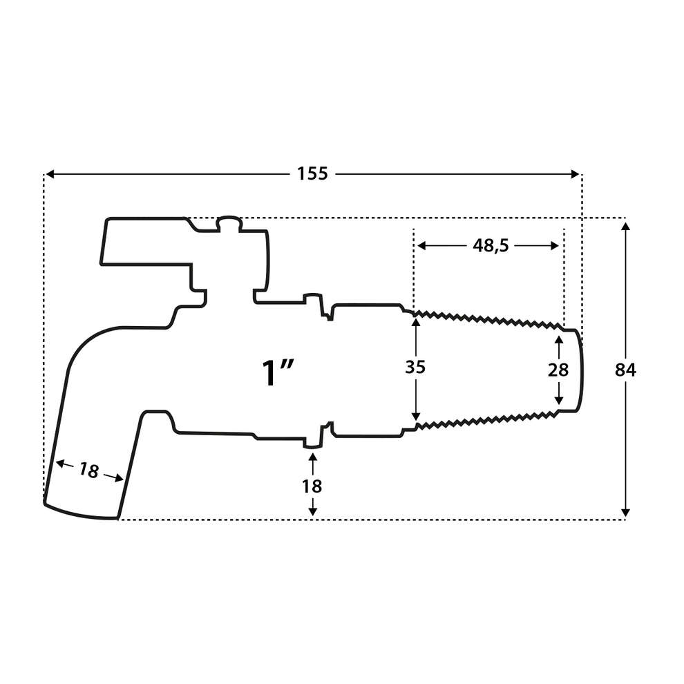 1" stainless steel spigot with steel cone for barrels