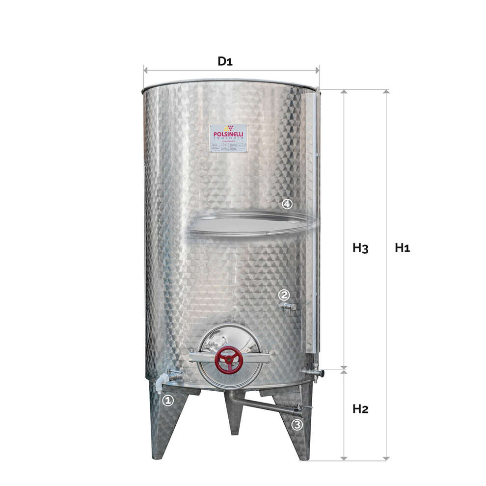 1000 L Stainless Steel Cone Bottom Tank with Air Floating lid and ∅300 Manhole