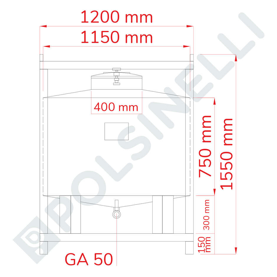 1000 L Stainless Steel Conical 10° Palletizable and Stackable Tank