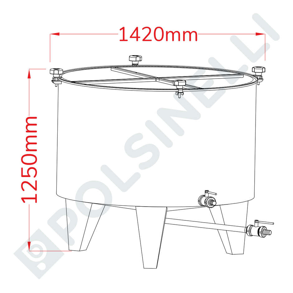 1000 L Stainless steel maceration tub with 10° Conical Bottom 