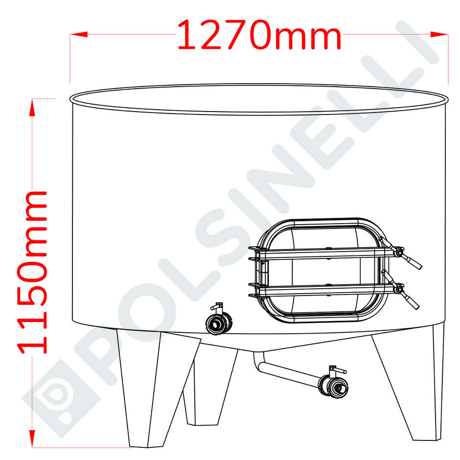 1000 L Stainless steel tub with 10° Conical Bottom with manhole 420x320
