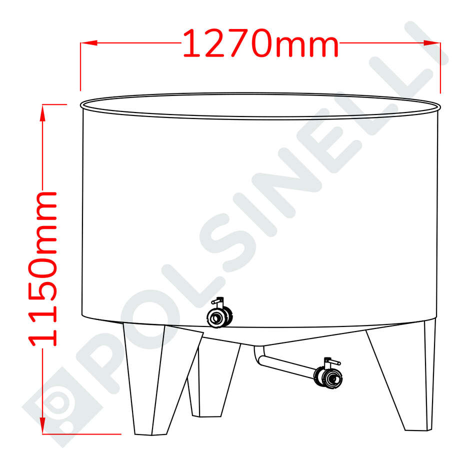 1000 L Stainless steel tub with 10° Conical Bottom 