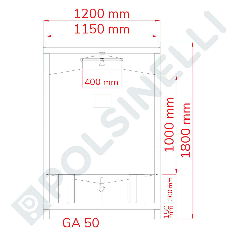 1500 L konischer 10° palettierbarer und stapelbarer Edelstahlbehälter