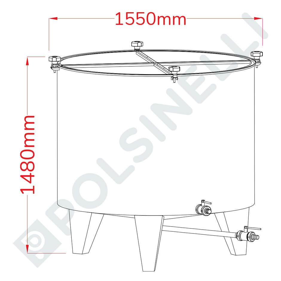 1500 L Stainless steel maceration tub with 10° Conical Bottom 