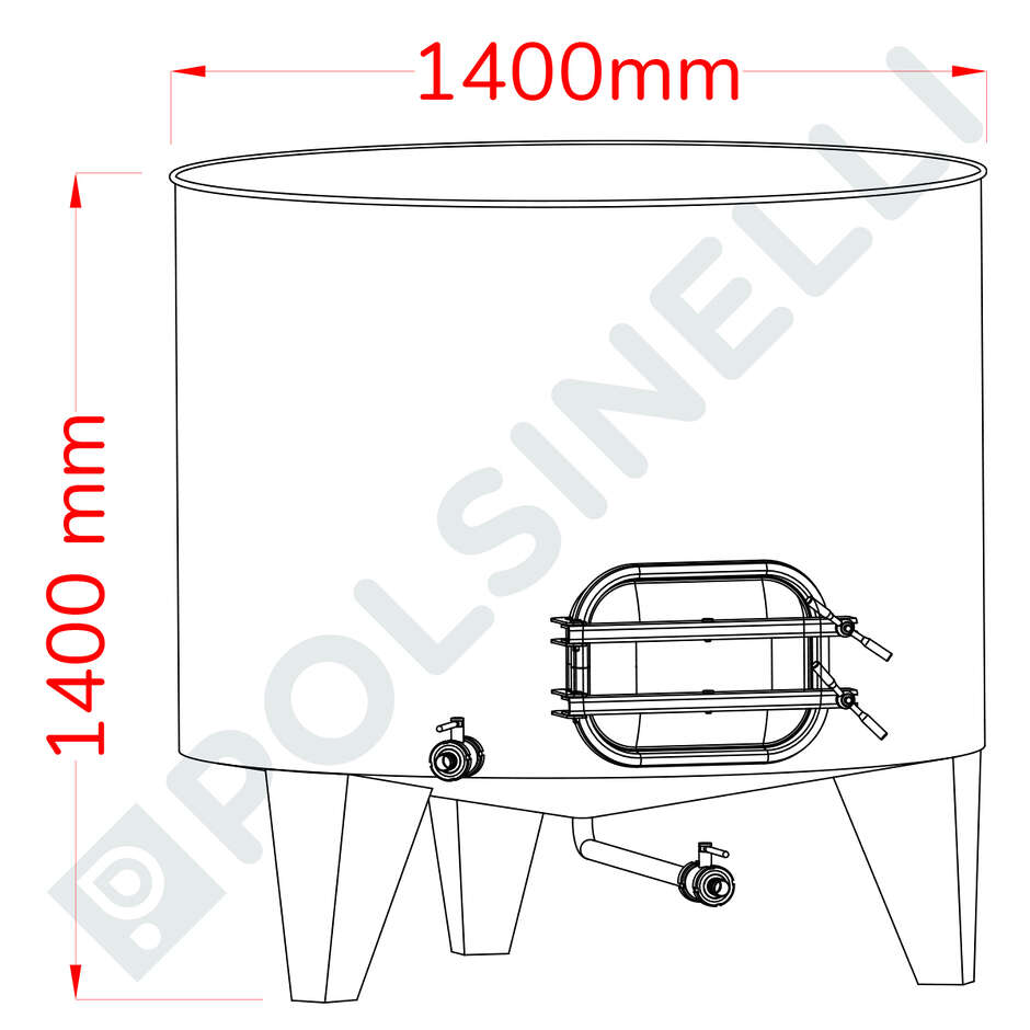 1500 L Stainless steel tub with 10° Conical Bottom with manhole 420x320