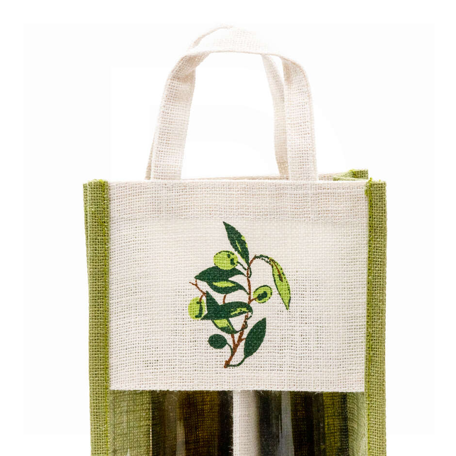 2 bottle carry wine bag in jute with olive design (5 pieces)