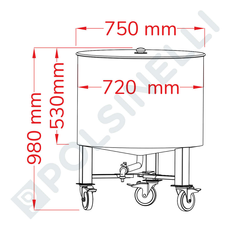 200 L stainless steel tank with wheels