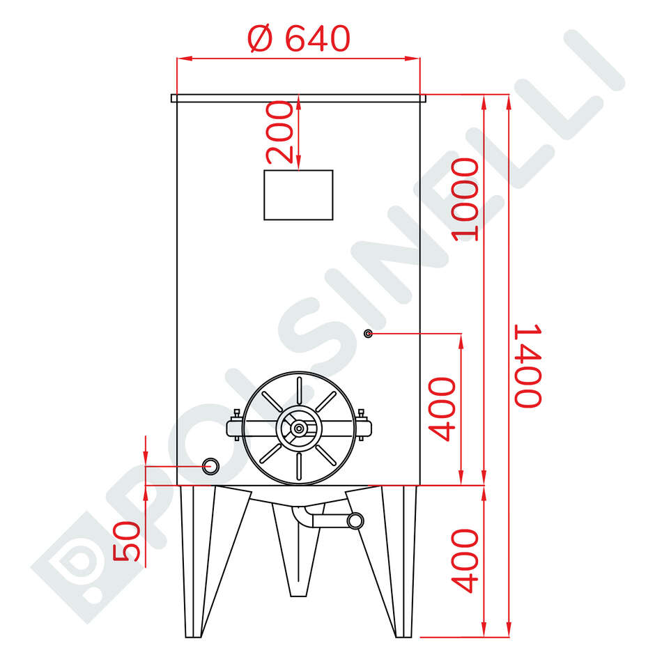 300 L Stainless Steel Cone Bottom Tank with Air Floating lid and ∅300 Manhole