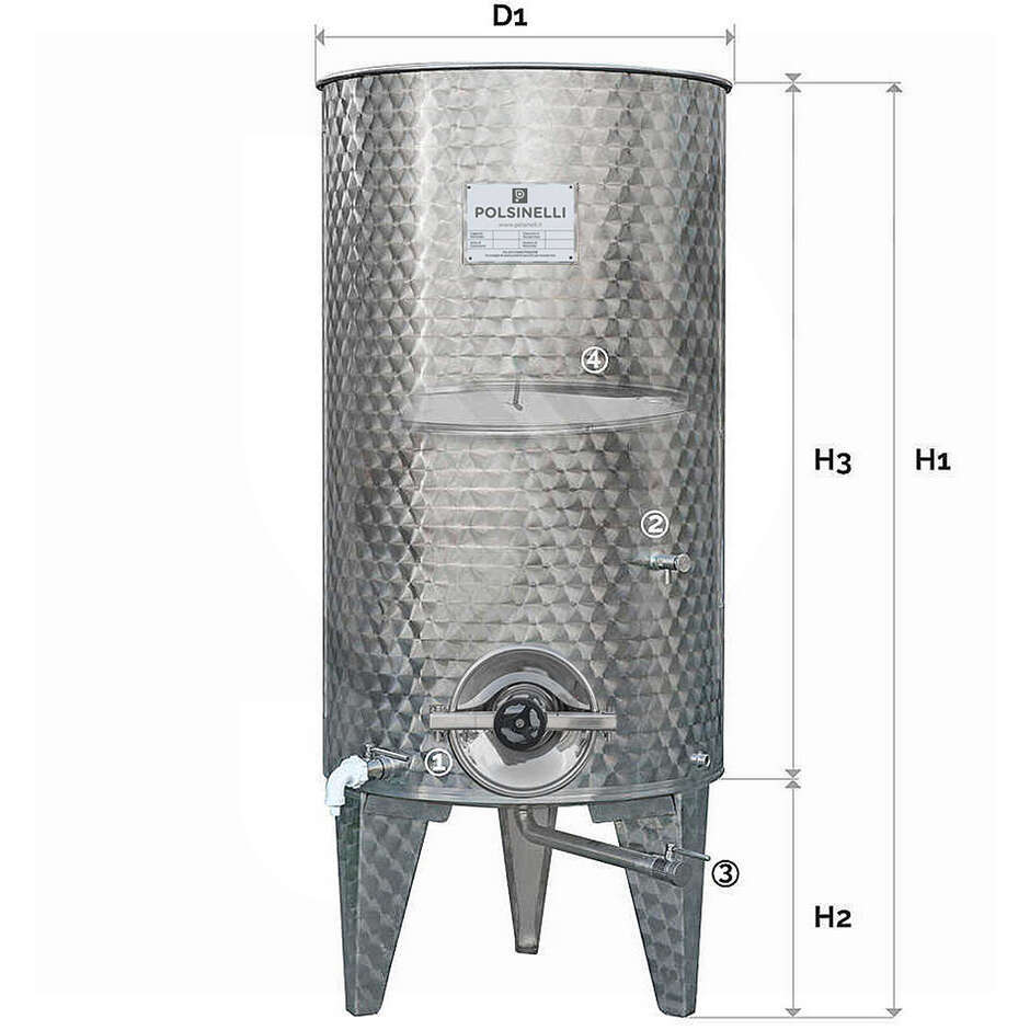 500 L Stainless steel cone bottom tank with air floating lid and ∅ 300 manhole 