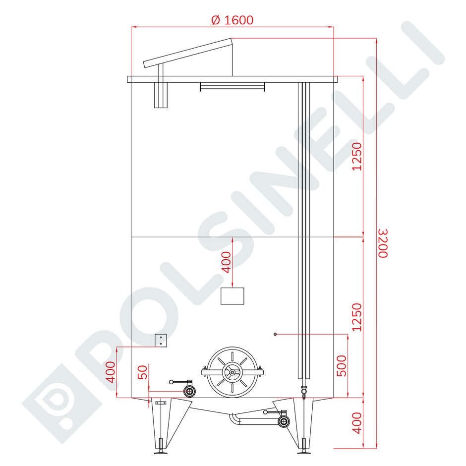 5000 L Stainless Steel Cone Bottom Tank with Air Floating lid and ∅400 Manhole