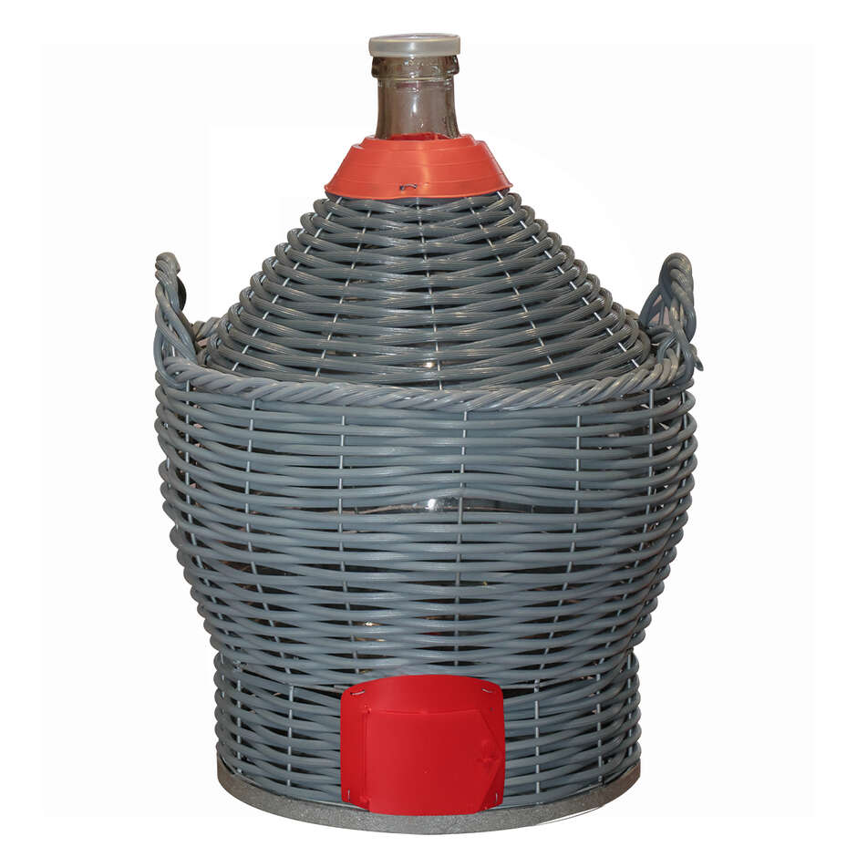 54-litre glass demijohn with stainless steel screw tap and basket