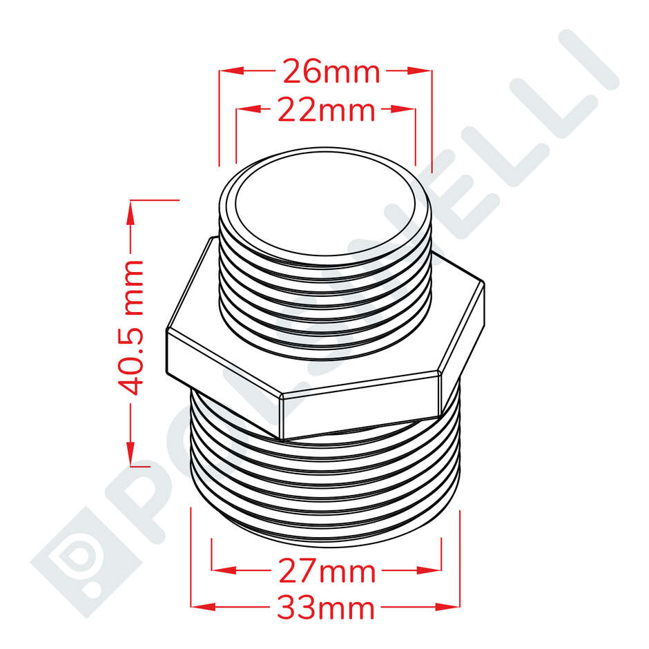 Acero pezón reducida hexagonal de 1" x 3/4" 