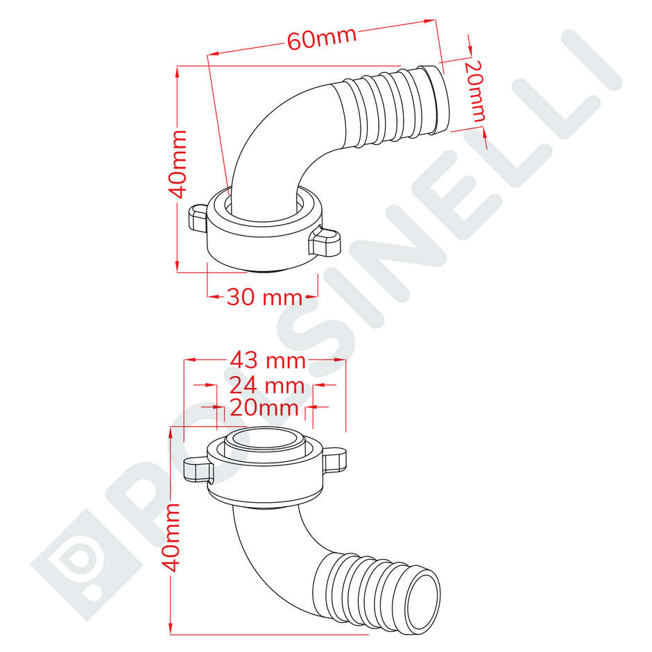 BE-M 20 Curved Hose Connector and Swivel Kit 