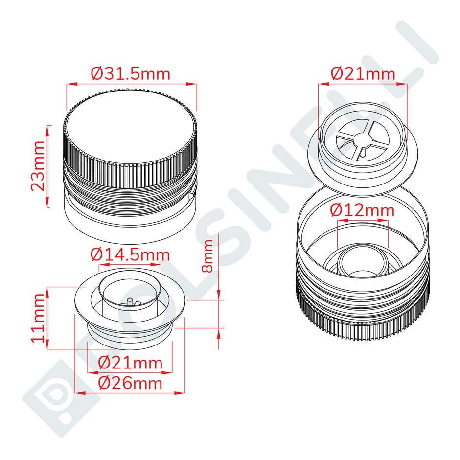 Black screw cap pre-threaded with drip catcher ⌀31.5 (100 pcs)