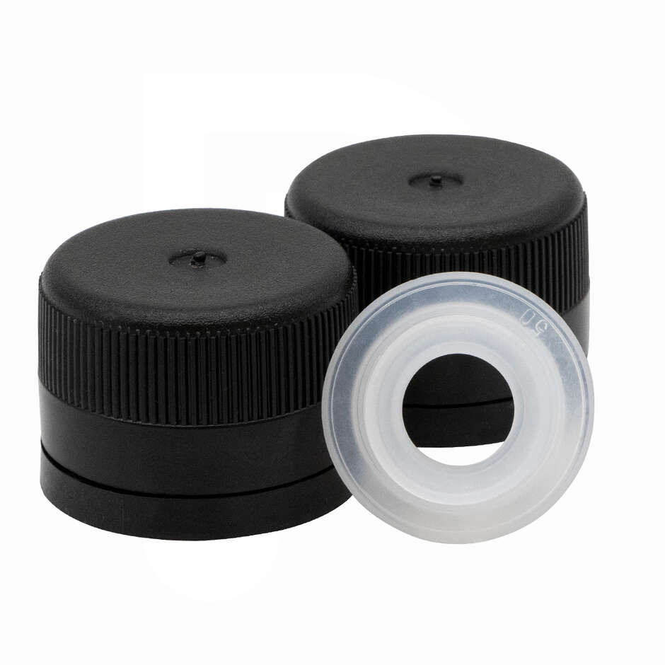Black self-sealing plastic screw cap with drop-saver ⌀31.5 (100 pcs)