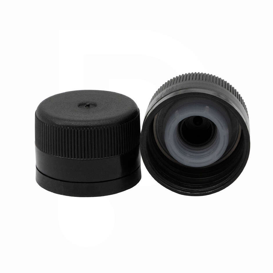 Black self-sealing plastic screw cap with drop-saver ⌀31.5 (100 pcs)