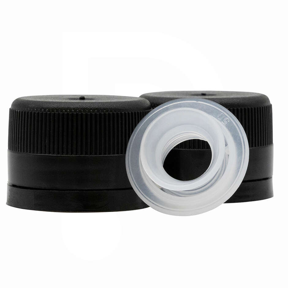 Black self-sealing plastic screw cap with drop-saver ⌀31.5 (100 pcs)