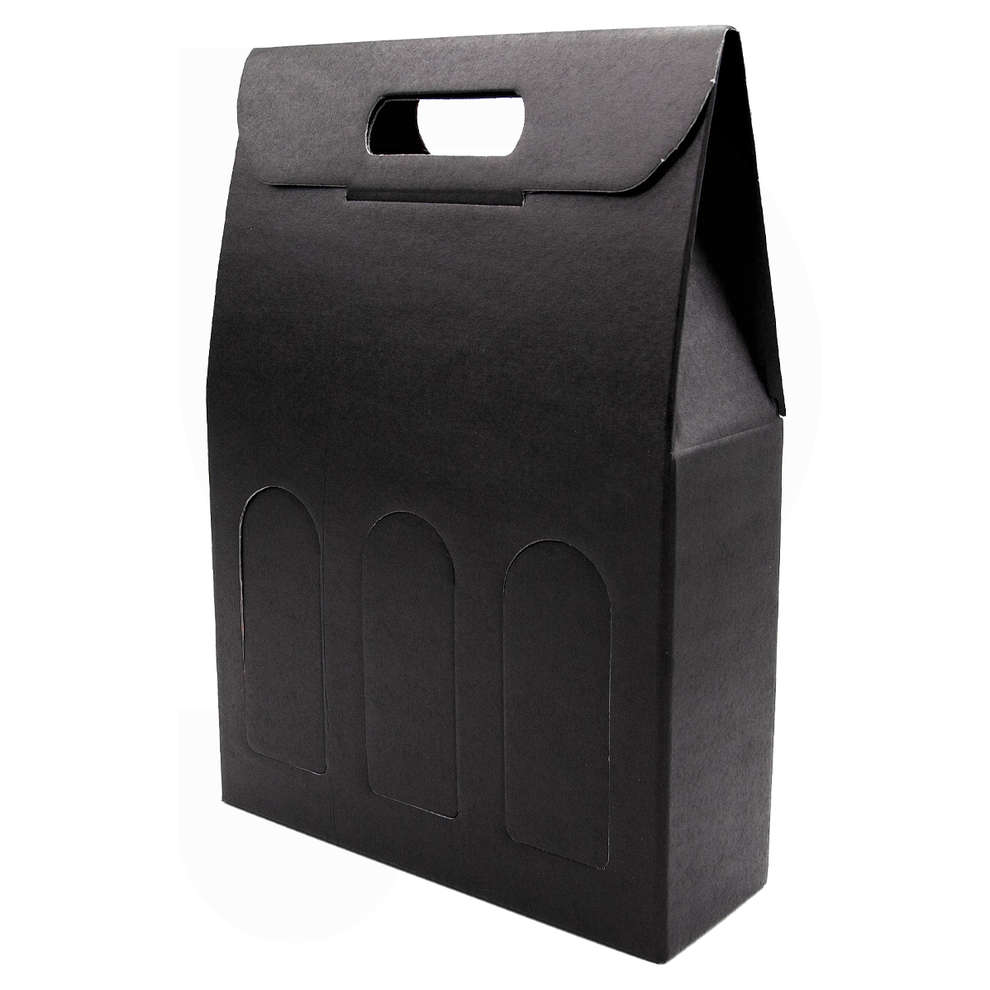 Black wine carry box for 3 bottles Kraft effect (10 pieces)