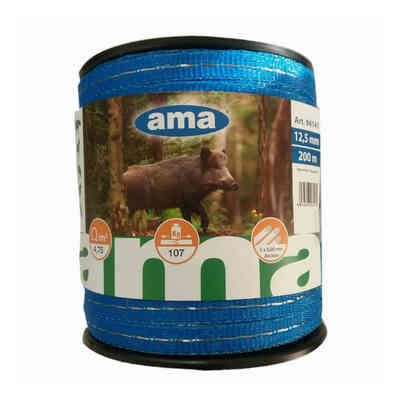 Blue electric fence band with 10 0.2 mm steel conductors - 200 m