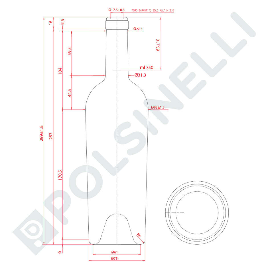 Bordeaux Konische Flasche 750 ml Uvag (St. 12)