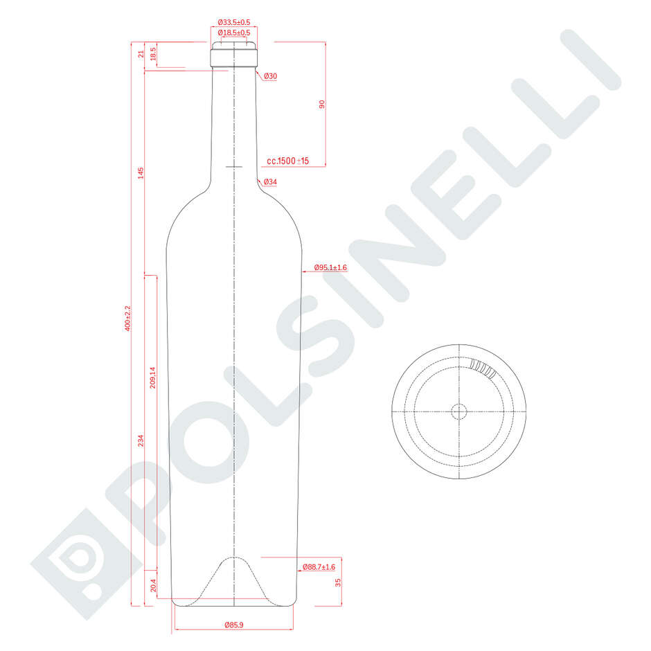 Botella Bordolese Magnum Cónica 1,5 L Uvag (1 pieza)