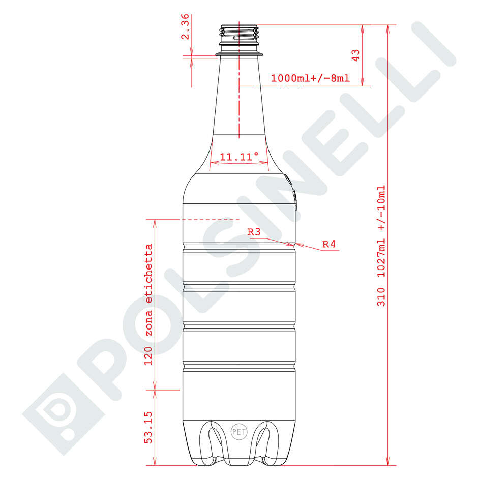 Botella de PET Bordolese Plus 1 L con tapa  (203 pzas)