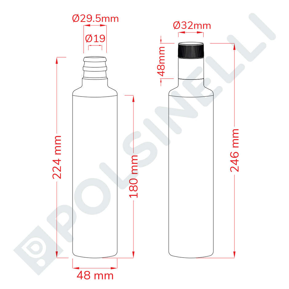 Botella Dorica 250 ml Verde con tapones Guala no recargables (unid. 30)