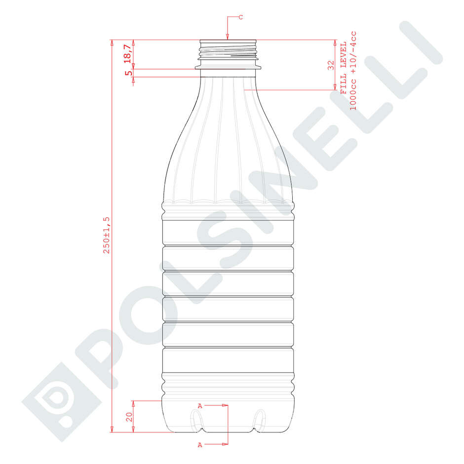 Bottiglia in PET 1 L Milk collo a vite Bericap 38V30 (176 pezzi)