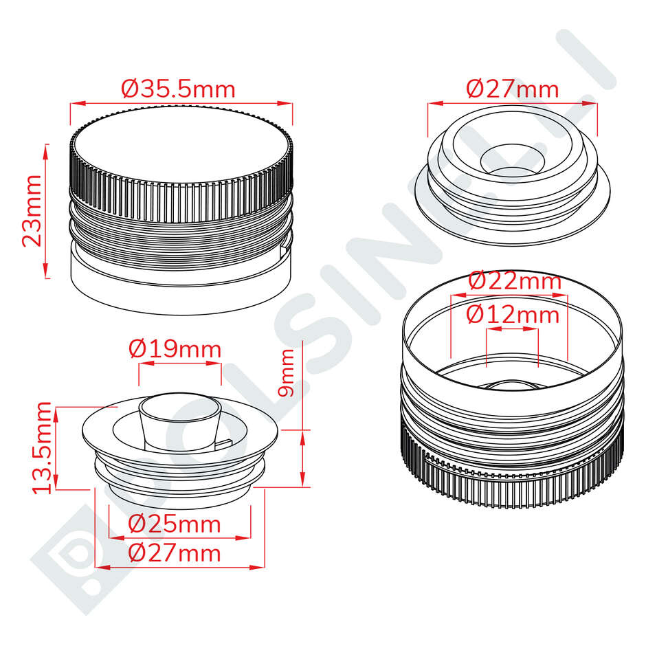 Bouchon à vis pré-fileté avec verseur doré ⌀35 (100 pcs)
