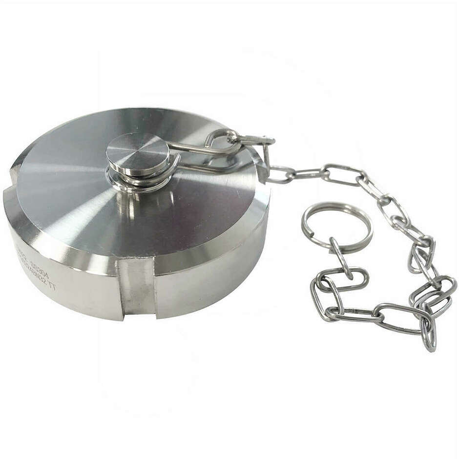 Bouchon Inox femelle DIN 80 avec joint et chaîne