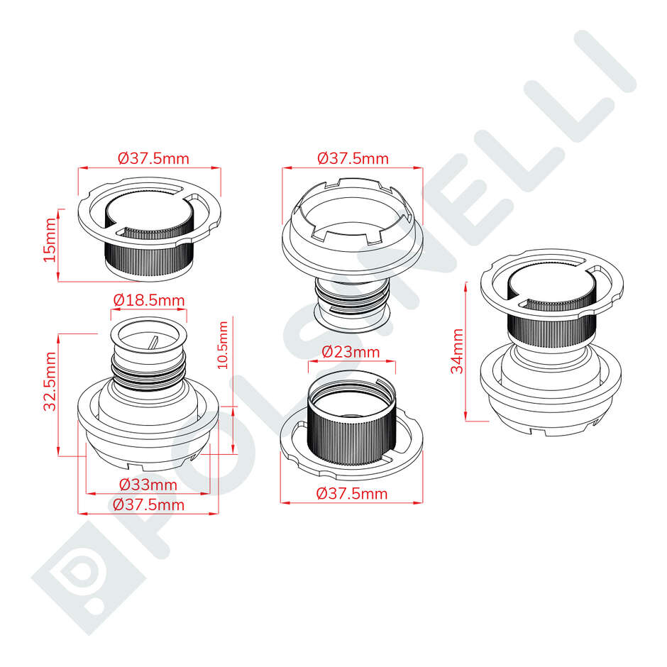 Bouchons verseur en plastique pour canettes d'huile 0,5/1/2/3 lt Ø32 (16 pcs)