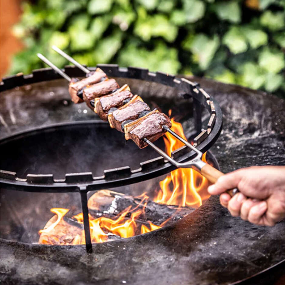 Brocheta Doble Forjada Churrasco con Tenedor 60 cm