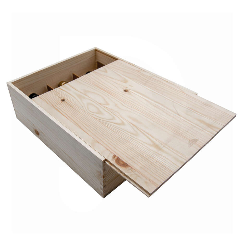 Caja de madera para botellas de 3 plazas con tapa corredera (1 pieza)