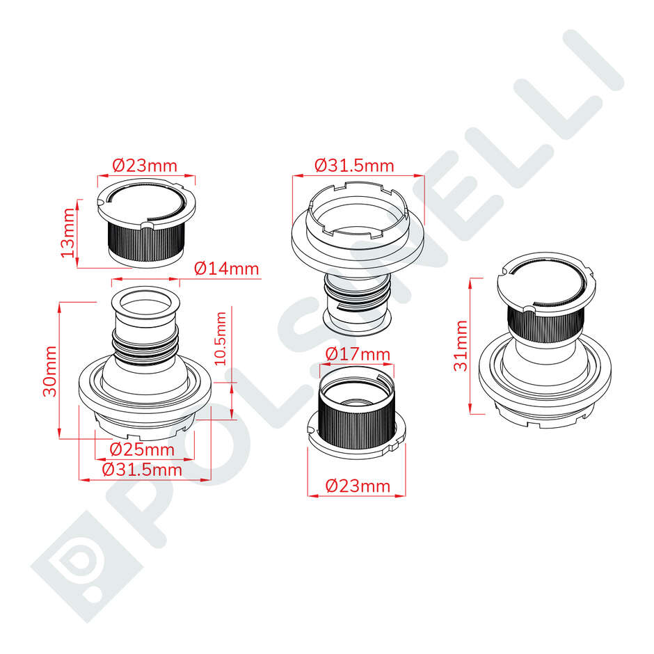 Caps for oil tins with plastic pourers 0,25 lt Ø24 (32 pz)
