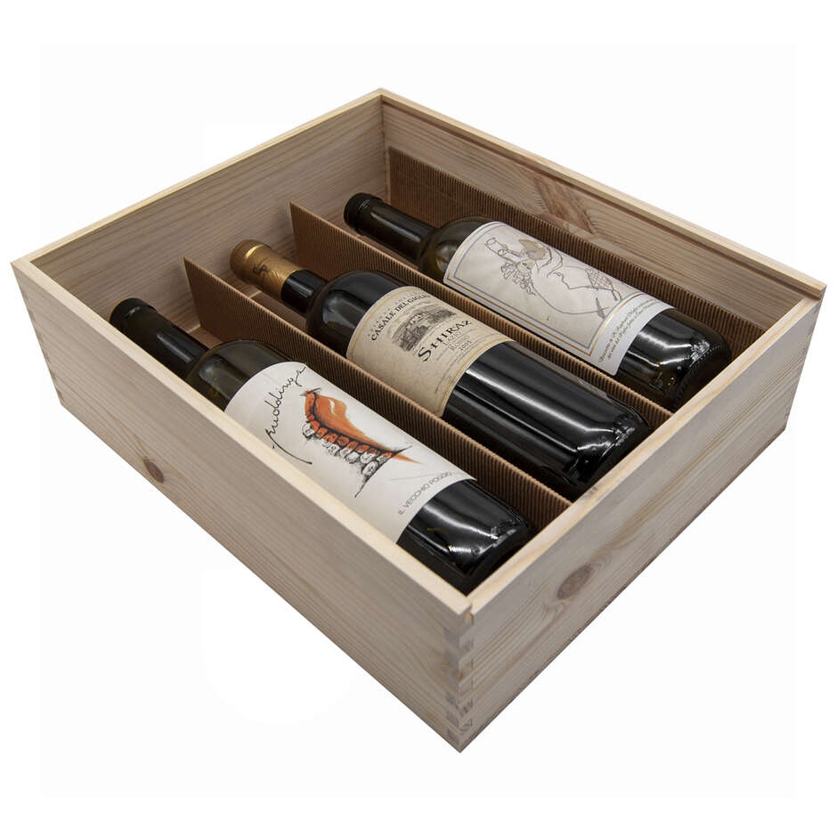 Casier à bouteilles en bois 3 places avec couvercle coulissant (1 pièce)