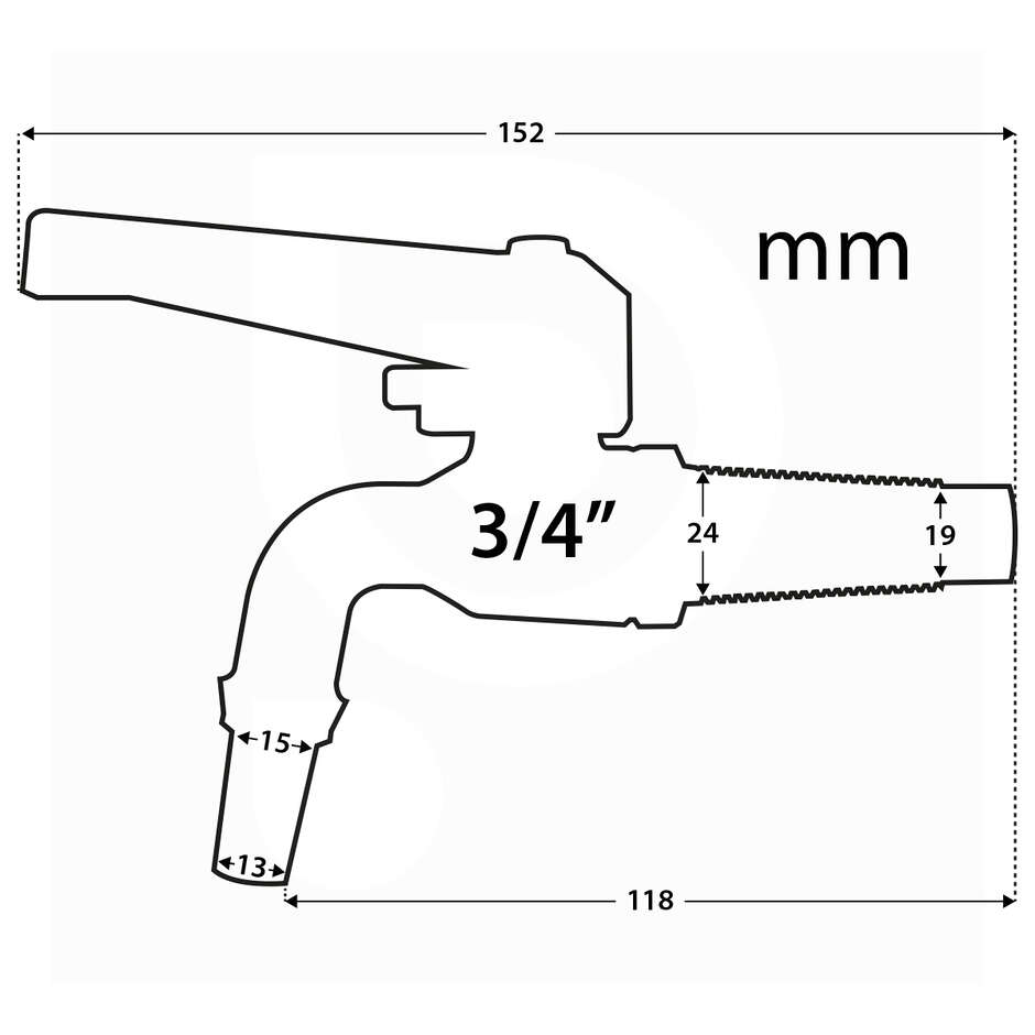 Chromeplated brass 3/4" spherical tap with conical connection for