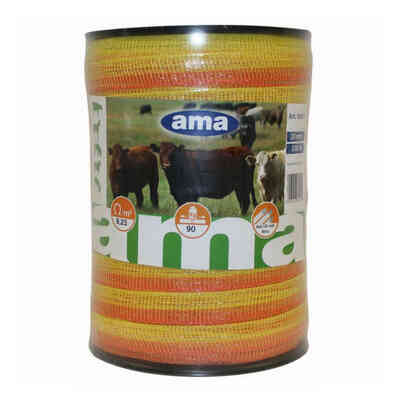Cinta para cercados eléctricos naranja amarilla con 4 conductores de acero 0,16 mm - 200 m