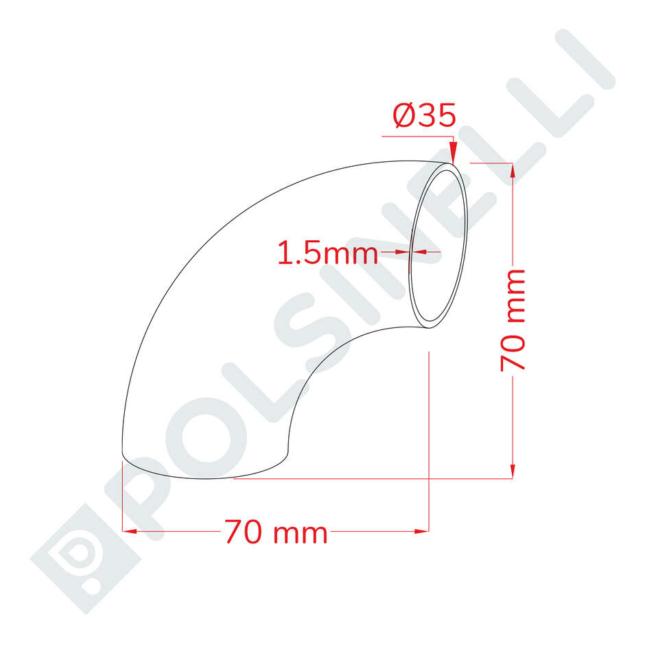 Codo de acero inoxidable 90° Ø35 de soldadura