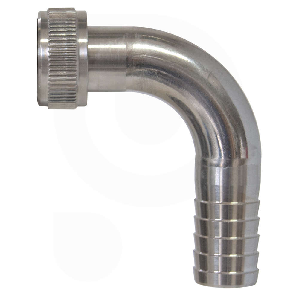 Conector de manguera curvo de acero inoxidable con rótula 3/4"
