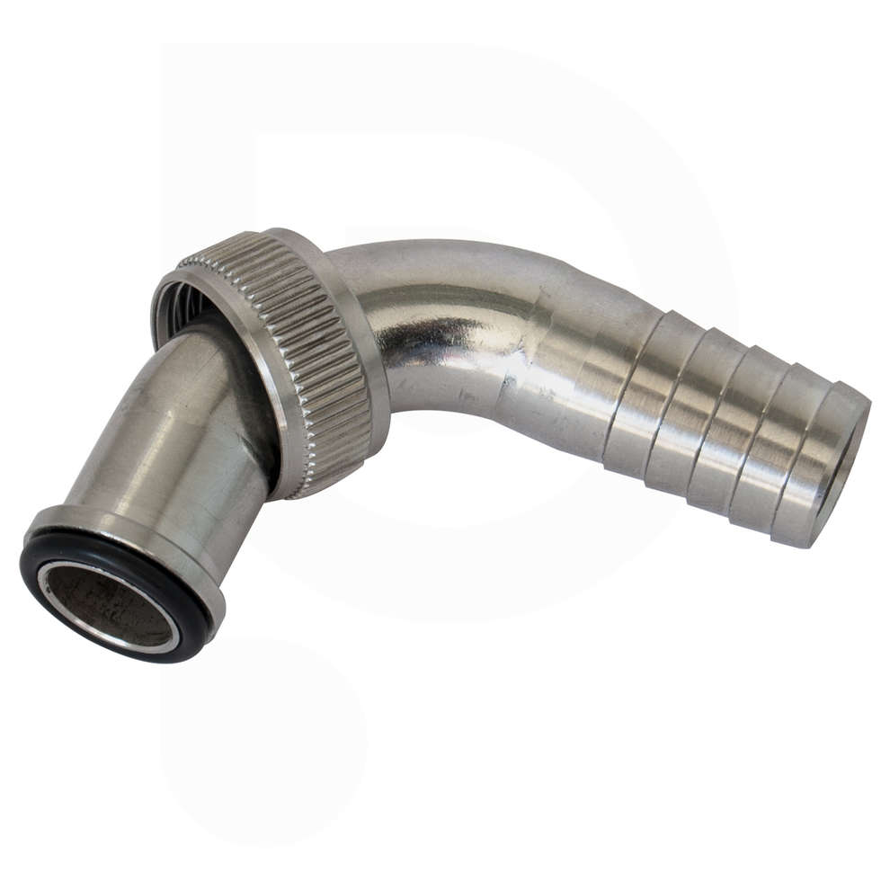 Conector de manguera curvo de acero inoxidable con rótula 3/4"