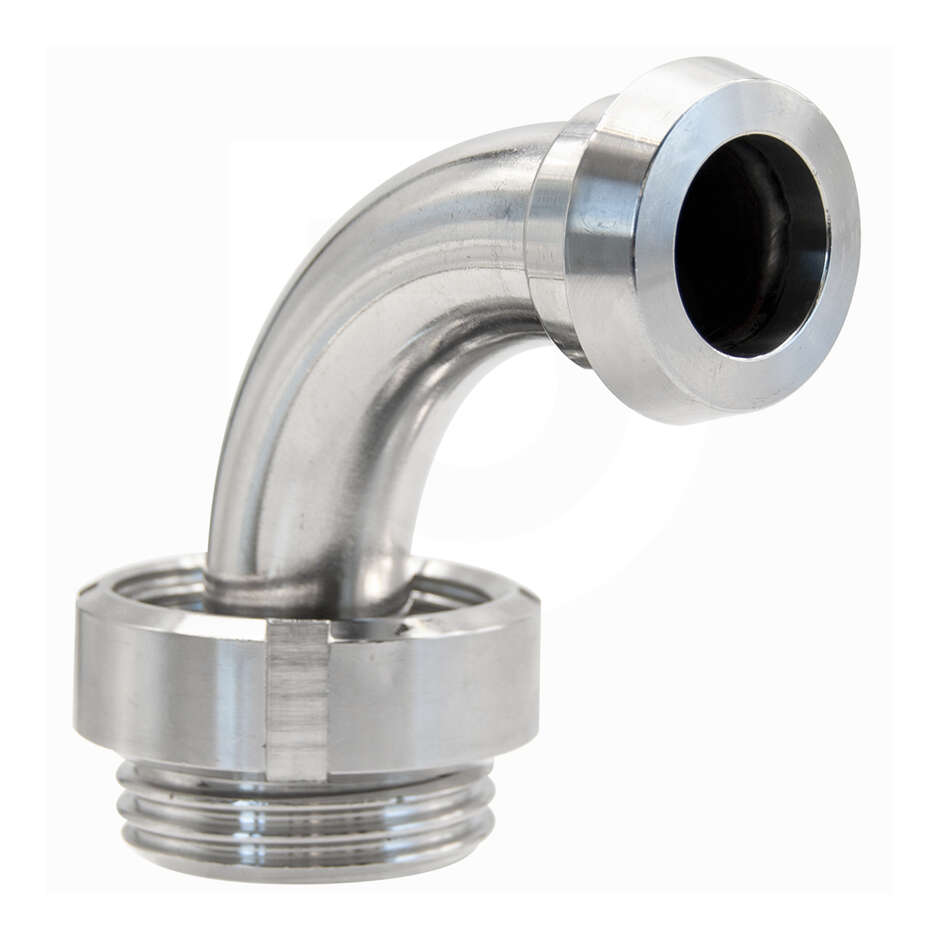 Curva de acero inoxidable DIN 25 M con rotula para DIN 25 F