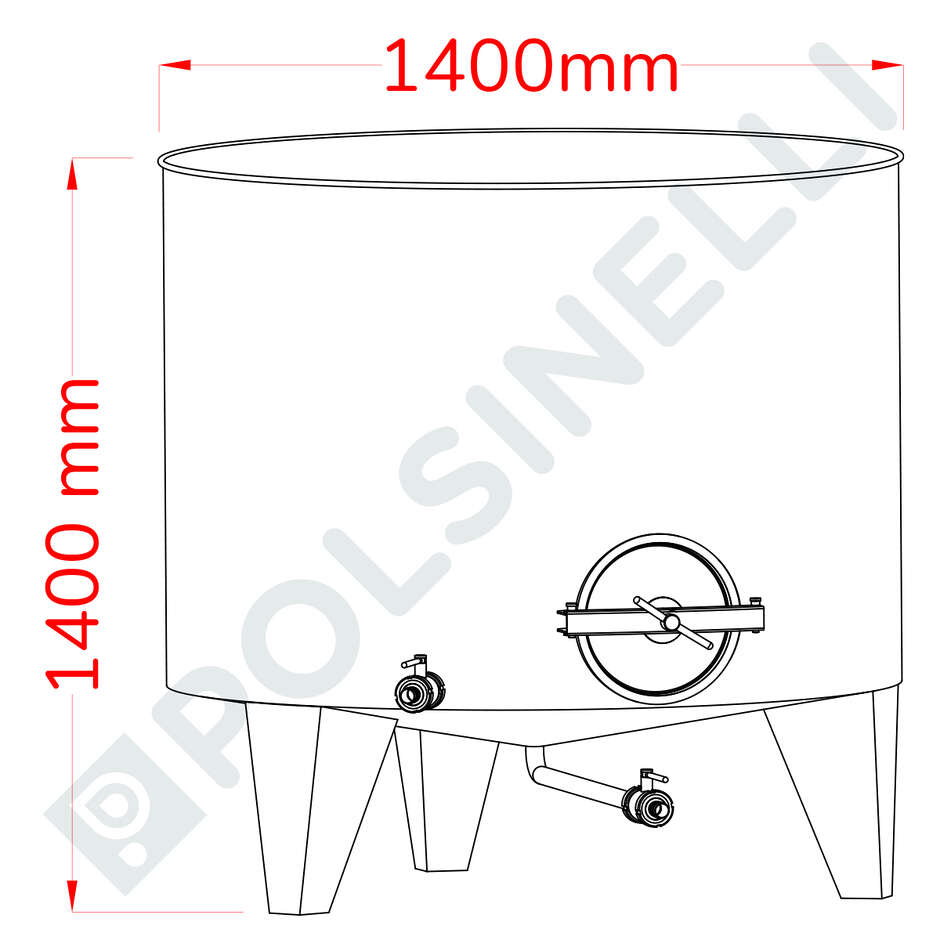 Cuve de macération en acier inox fond Conique 10° 1500 L avec trappe de vidange Ø 300