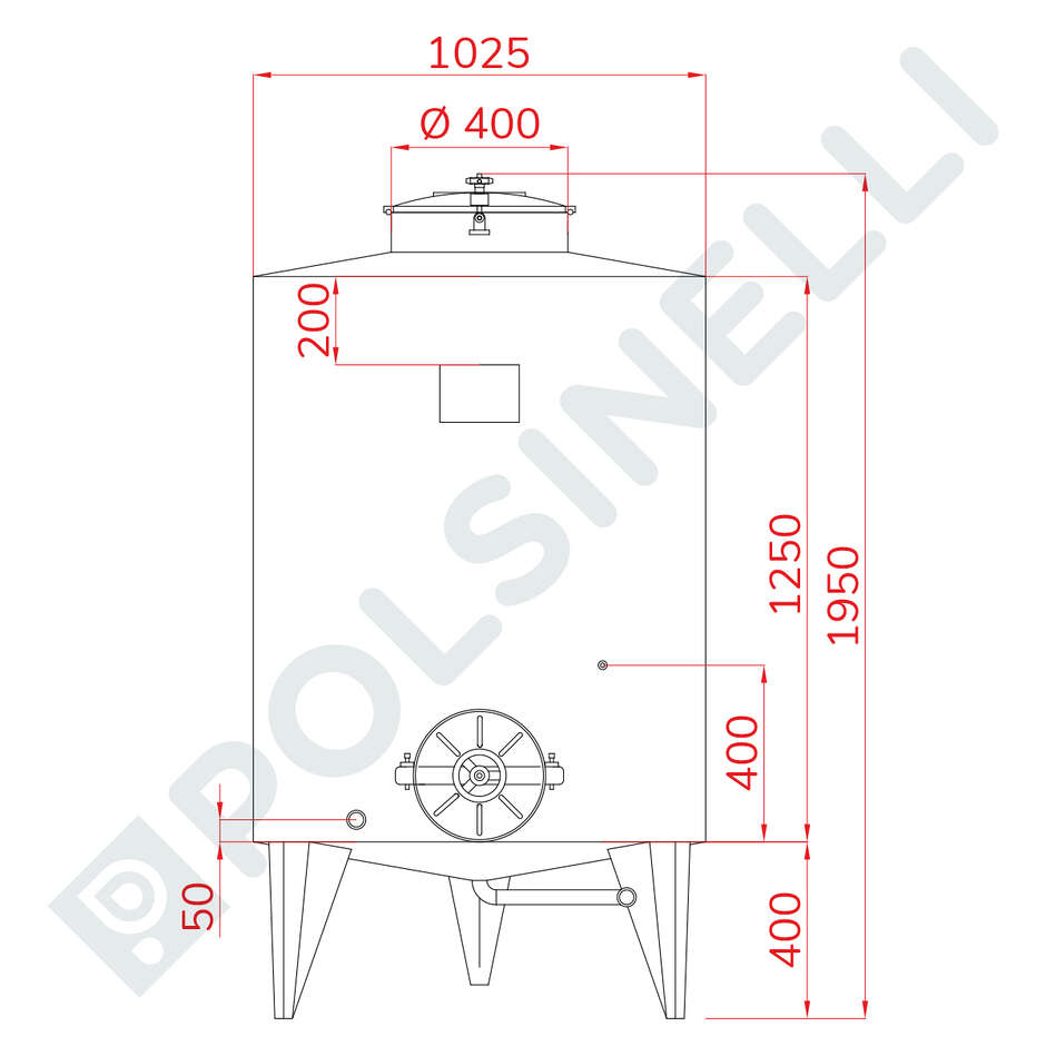 Cuve de Stockage Inox 1000 L Ø1025 avec Trappe de Vidange Ø300