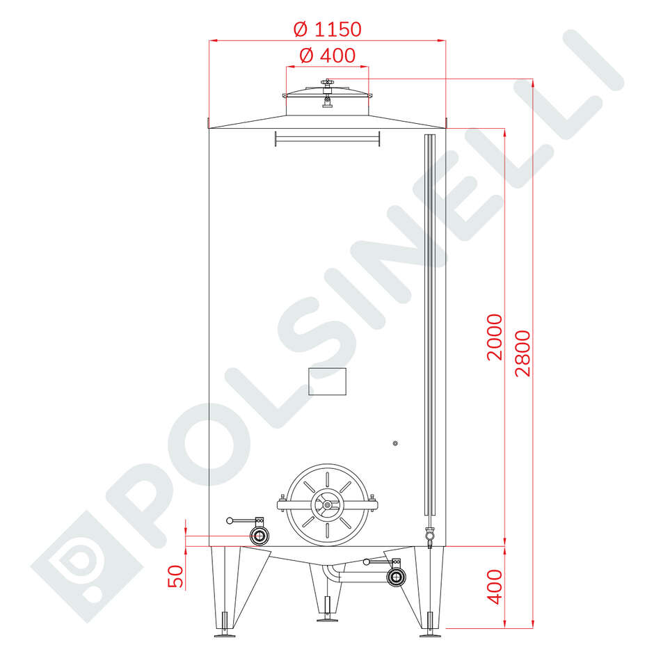 Cuve de Stockage Inox à Fond Conique 2000 L avec Trappe de Vidange Ø400